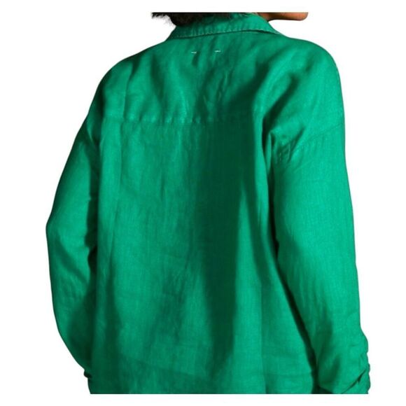 Maeve 100% Linen‎ Kelly Green Button Down Long Sleeve Lagenlook XS Anthro - Picture 6 of 13
